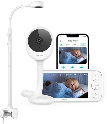 NETVUE Babyphone mit Kamera und 4 in 1 Halter, Verbesserte 5000mAh Babyphone ohne WLAN, 5 Zoll 1080P Video Baby Monitor mit App, Zwei Wege Audio, Weinerkennung, VOX, Schlafanalyse, Nachtsicht