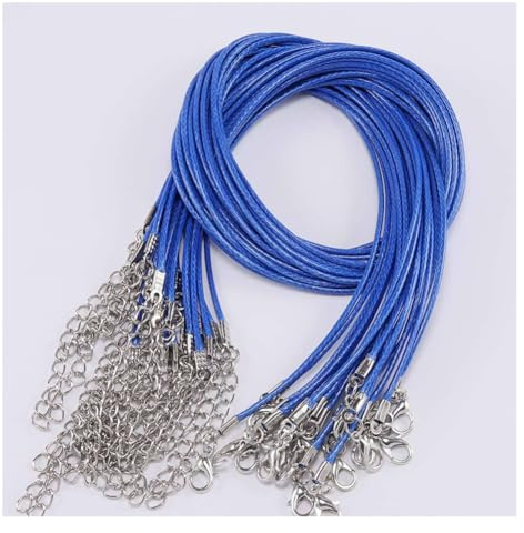 Wisafory 10 stycken läderband, kedja, vaxat halsband, snöre med hummer spänne och förlängningskedja, kedja med lås för gör-det-själv halsband, armband, tillbehör, smyckestillverkning, safirblå 2 mm