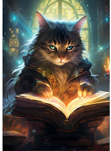 GDYEEH Katze liest ein Buch Diamond Painting Erwachsene, 5D Kätzchen Diamant Painting Bilder Anfänger, DIY Runder Vollbohrer Diamanten Malerei Stickerei Kreuzstich Geschenke Home Wand Dekor 30x40cm