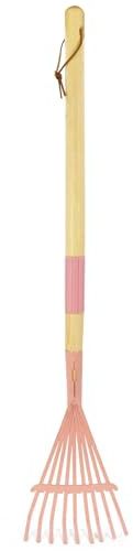 Xifando Kids Leaf Rake-Small Wooden Handle Leaf Rake with Metal Tines, 27inches /69cm Length, for Kids Enjoy Garden Cleaning Activities (Pink)