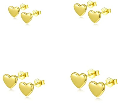 HinDaLi 4 Par Hjärtörhängen Silver 925 Set Damörhängen Små Guldörhängen Hjärta Brosk Allergivänliga Örhängen Gåva Guldplugg för Kvinnor Flickor 3 4 5 6mm Sterlingsilver