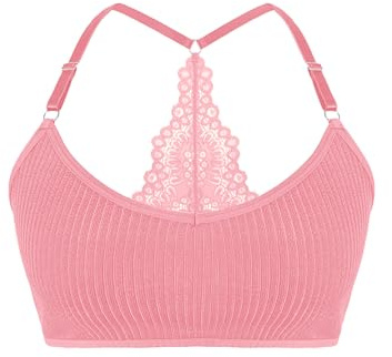 Cotorance Women's Pull-On Non-Wired Bra - Soft Lace Racerback Bralette