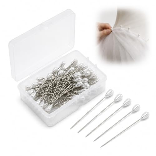 100 PCS Boutonniere Pins - White Pearl Head Corsage Pin - Buttonhole Pins for Wedding, Bouquet, Sewing, DIY Crafts - Straight 55mm Pin