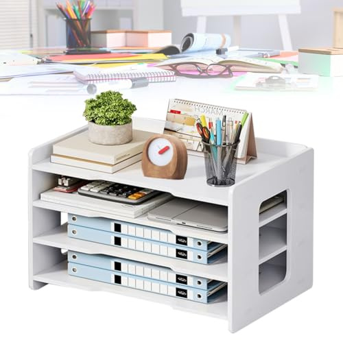 Umllpet Vaschetta porta lettere formato A4, organizer da scrivania per ufficio, ripiano da scrivania per riporre in modo ordinato carta A4, penne, libri, lettere, documenti, porta documenti (bianco, 4