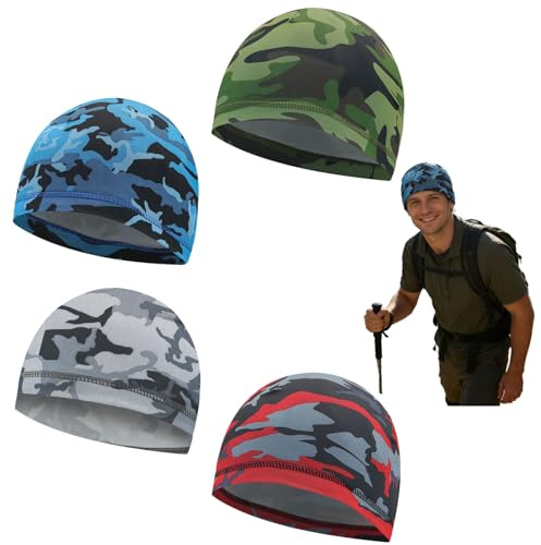 FLAVNTEL Berretto sottocasco Ciclismo 4 Pezzi Cappellino Sportivo Mimetico Traspirante Leggero per Uomo Donna Antivento e UV per Bici Corsa Outdoor Escursionismo