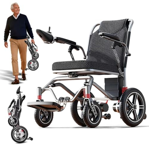 ZQHQKJ Sedia a rotelle elettrica pieghevole, leggera e adatta ai viaggi, motore brushless da 500 W, batteria al litio rimovibile (12/20/30 Ah) fino a 45 km, pneumatici antiforatura, fino a 150 kg, 20