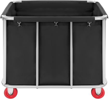 Carrito de lavandería grande de acero inoxidable con ruedas, capacidad de carga de 117,93 kg, cesta para la colada, para hoteles, apartamentos, almacenes y hospitales, 90 x 65 x 80 cm