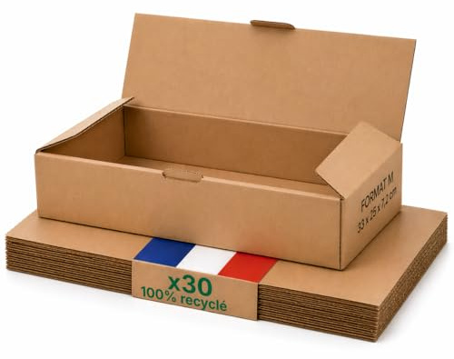 Boite carton emballage colis M - Lot de 30-33 x 25 x 7 cm - Renforcé - livres, vêtements, BD - Life Pack