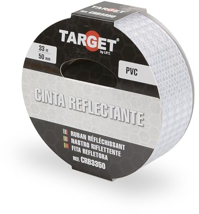 TARGET CRB3350 - Cinta Reflectante - Adhesiva - 33 Metros x 50 Milímetros - Advertencia - Señalización - Marcaje - Alta Visibilidad - Peligro - Seguridad - Blanca