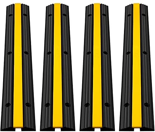 VEVOR 4 Pack of 1-Channel Rubber Cable Protector Ramps Heavy Duty 18000Lbs Load Capacity Cable Wire Cord Cover Ramp Speed Bump Driveway Hose Cable Ramp Protective Cover