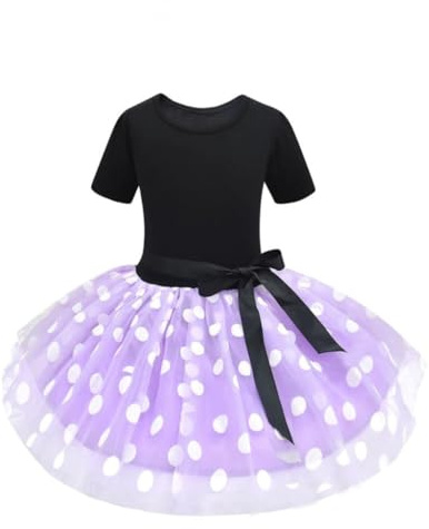 Lito Angels Disfraz de Carnaval Ratona para Niña con Orejas de Ratón Aro de Pelo, Vestido de Tul Falda Tutu con Lunares, Talla 2-3 años, Morado