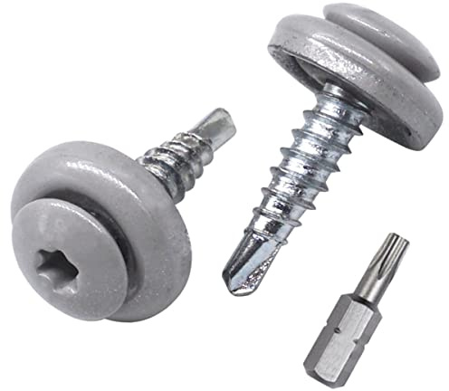SKIR'CO (40 st) takskruvar, 4,8 x 20 mm målade självborrande skruvar med EPDM-brickor, torxhuvud (vit aluminium RAL 9006)