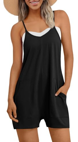 AUTOMET Womens Rompers Shorts Jumpsuits Summer Vacation Beach Outfits 2026 Overalls Maternity Cute Clothes Casual Cruise Plus Size Jumpers Black M