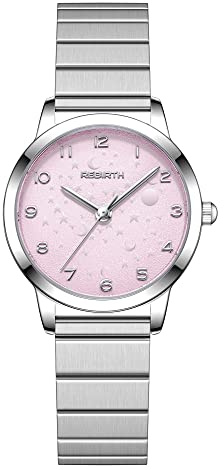JewelryWe Orologio da donna elegante, analogico, al quarzo, business, casual, con tono argento, cinturino in acciaio inox, rosa/blu, Rosa-2, Bracciale