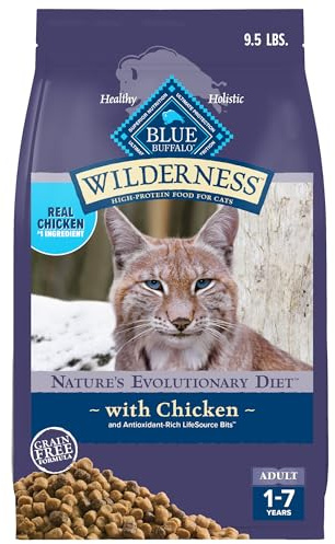 Blue Buffalo Wilderness Nature's Evolutionary Diet High-Protein, Grain-Free Natural Dry Food for Adult Cats, Chicken, 9.5-lb Bag