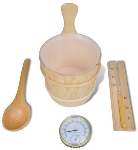 Genérico Cubo de Accesorios de Sauna Cuchara, Reloj, Termo higrómetro,Accesorios de sauna-50245