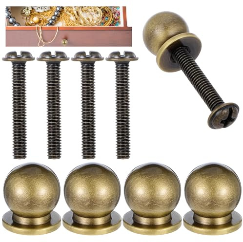 JJUNW Lot de 4 mini boutons ronds en laiton massif, poignées de tiroir d'armoire en métal, boutons d'armoire ronds et élégants en laiton antique pour poignées de tiroir en laiton, boutons de boîte à
