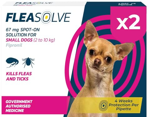 Dog Flea Treatment Small Dog x 2 - Spot on Flea Treatment for Dogs Small 2-10kg - FleaSolve Flea & Tick Solution - 2 x Pipettes - 2 - Doses