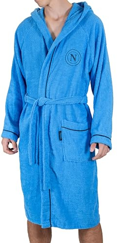 hermet SSC Napoli, Accappatoio In Microspugna Adulto Con Cappuccio, 100% Cotone, Busta Salvaspazio, taglia XXL, Prodotto Ufficiale, Azzurro