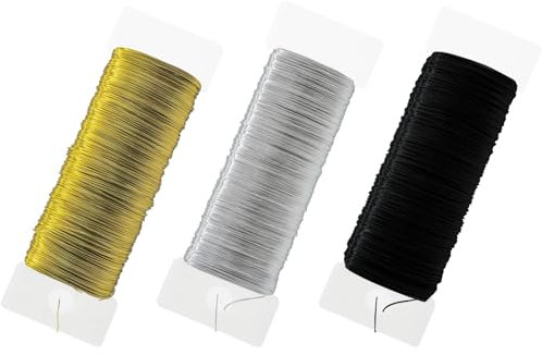 Basteldraht Dünn 3Rollen Draht zum Basteln 180m Basteldrähte Blumendraht Floristendraht Schmuckdraht Wickeldraht für Basteln Weihnachten Deko Handwerk Pflanzen Blumen (Gold, Silber und Schwarz)