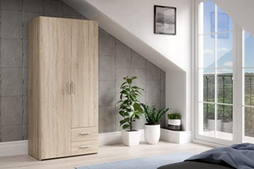 Forte TELANE Armario Moderno 88, 2 Puertas, 2 Cajones, Blanco/Beige, 87,9 cm W x 195 cm H x 53,9 cm T