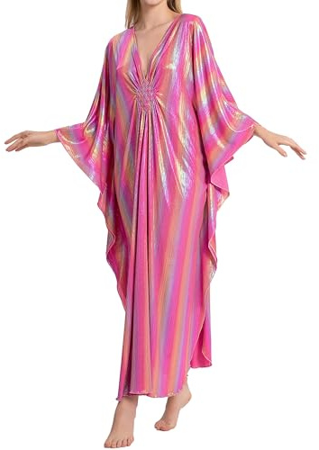 Bsubseach Kaftan Dresses for Women Sparkly Glitter Batwing Sleeve Kaftan Cover Up Beach Maxi Dress Loungewear