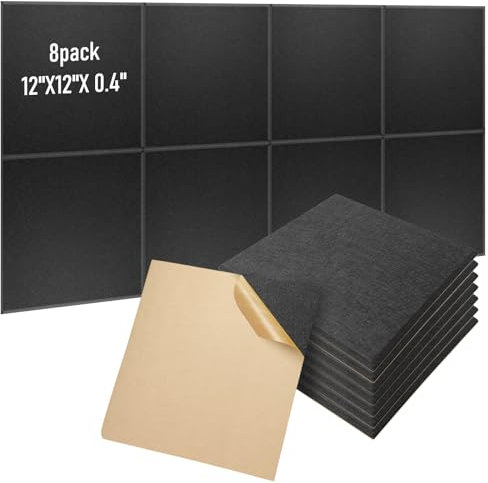 8 Stück Akustikplatten selbstklebend 30x30x0.9 cm – Schallabsorber für Studio, Büro und Akustische Behandlung mit Hohem Schallschutz und Wanddekorationseffekt, Schwarz
