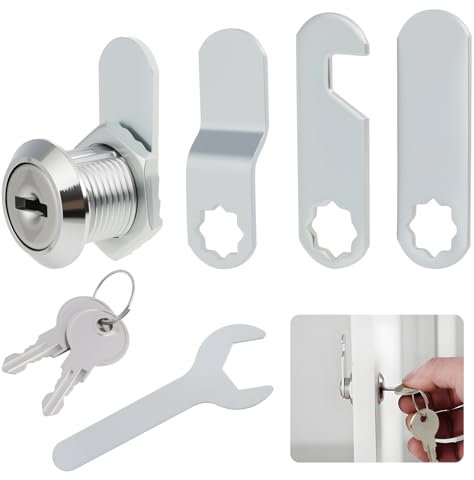 Cerradura de Buzón de Acero Inoxidable, Cerradura de Leva para Armarios y Muebles, Incluye 4 Placas de Bloqueo Diferentes, Adecuada para Cajones y Puertas de Autocaravanas, 16mm de Diámetro (1 Pieza)