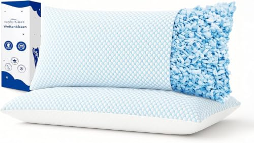 MKS Set med 2 uppfriskande sömnkyssar, 40 x 80 cm, ergonomiska, mjuka, för rygg, sida och mage, i minnesskum med kylgel för bättre sömn