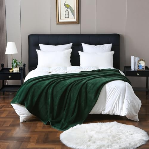 DREAMLANDING Milk Velvet Fleece Throw Blanket 450gsm Fluffy Soft Warm Cozy Blanket for Sofa Chair Bed Lightweight Fuzzy Cozy For All Seasons (Green, 150 x 200cm)