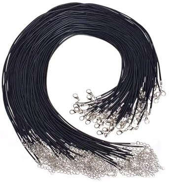 50 stycken Svarta halsbandssnör, Kordlar för halsband, Svart läderband med lås, läderkedja med lås, för DIY smycken, armband, hängsmycken och personliga kreationer