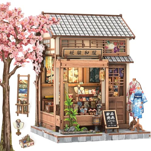 CUTEBEE Book Nook - 3D Puzzle i Japansk Stil DIY Dockhus Kit, Bokhylldekoration, Ideal Present för familj och vänner (Sakura O kimono shop)