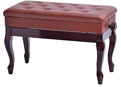 Pianopall i konstläder, höjdjusterbar träbänk, bekväm duett vadderad kuddefyllning med hög motståndskraftig svamp och förvaringsfack, rödbrun - en storlek,Rood Bruin-One Size