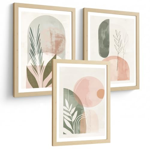 Nacnic Set De 3 Laminas Decorativas Pared Plantas Verde Rosa Para Cuadros Decoracion Salon Modernos Posters Para Pared Cuadros Decorativos Pared Motivos Florales Tamaño A4 Marco Madera Clara