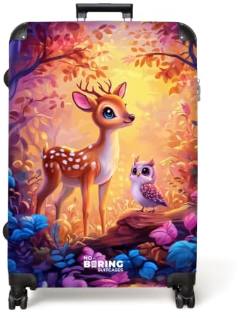 NoBoringSuitcases© Grande Valise Enfant Grandes Taille XL Valises A | 77x51.5x28 cm - Roulettes Suitcase Rigide Voyage Légère Grand Format Solide Trolley Faon - Hibou - Rose - Forêt - Enchantée