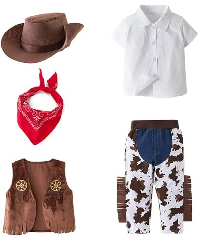 Boys Western Cowboy Costume Set with Vest and Hat | Vest, Bandana, Chaps Pants, Western Cowboy, Kids Halloween Costume, Wild West Party