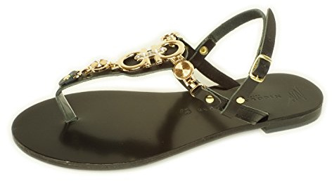 Nicolas Lainas Sandali estivi da donna in pelle, taglia 36-40, Nero , 37 EU