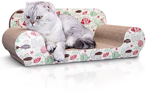 Nobleza Cat Scratching Board Lounge Cardboard Bed for Indoor Kitten Sofa Scratcher Pad with Catnip