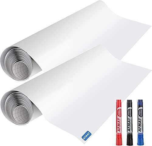AFMAT White Board Wallpaper, Whiteboard Roll, Stick on White Boards for Wall, 1.5x11ft Peel and Stick Dry Erase Roll, Stain-Proof, Super Sticky Whiteboard Sticker for Wall/Table/Door, 2 Rolls PP06