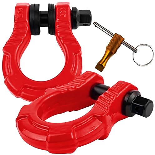 GearAmerica UBER Schäkel - ROT mit Diebstahlsicherung (Zweierpack) | 40 Tonn Belastbarkeit | 22 mm Sicherheit Bolzen + Verschiedene Unterlegscheiben | Für die 4x4-Geländewagenwiederherstellung