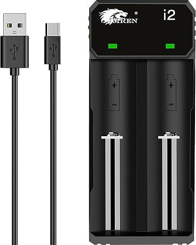 IMREN Cargador 18650, 2 Ranuras Li-Ion Cargador de Pilas Recargables 3.7V 18650 18490 18350 18500 17500 14500 20700 21700 26650 Batería de Litio (con USB)