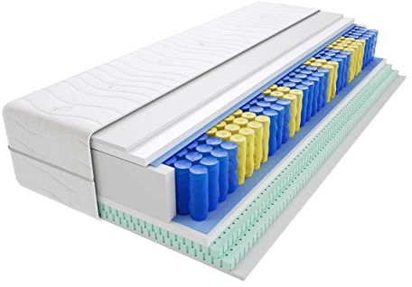 Godre Matratze 200x220 cm Doppelmatratze, H3 Mittelfest Federkernmatratze, Taschenfederkernmatratze 21 cm Hoch Latex Hypoallergene, HR-Schaum, Wendematratze mit Klimafaser, Gesteppter Bezug Siena