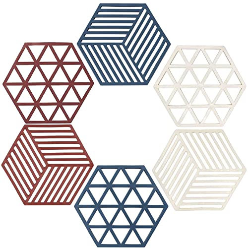 Topf Untersetzer, Silikon Topflappen, Topfuntersetzer Set, Spülmaschinenfest Hitzebeständigerung rutschfest und Hitzebeständig bis 240°C, Untersetzer für Heiße Töpfe und Pfannen - 6 Stücke