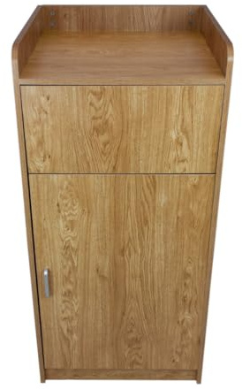 Wooden Litter Bin & Tray Stand Light Oak Melamine Finish Commercial Restaurant Food Hall Takeaway Café Waste Bin Enclosure Cabinet Swing Door MDF FREE 100L Rubbish Bin & Black Vinyl Stickers
