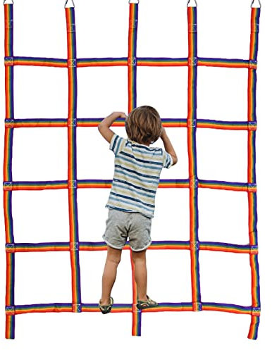 Anloximt Kletternetz für Schaukelset,Regenbogenfarbenes Indoor-Frachtnetz - 57 x 72,8 Zoll tragbares Frachtnetz Strickleiter Kletterstangen für Klettergerüste, Schaukeln, Hindernisparcours