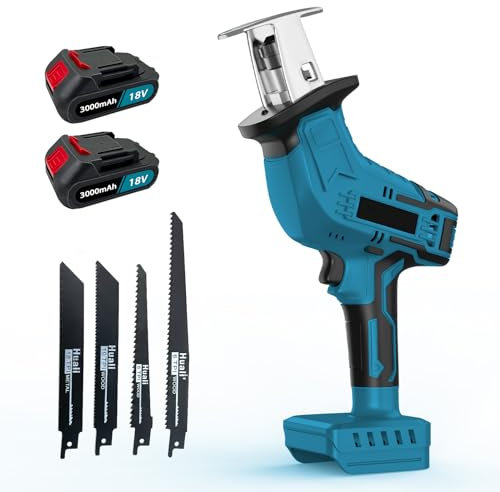 Elektrische Reciprosäge, Ersatz Für Makita, Akku Tigersäge 4 Klingen, Säbelsäge Schneller Werkzeugwechsel, Fuchsschwanz Starke Schnitte Für Schneiden Holz, Kunststoff, Weichmetall, PVC, 3.0Ah Batterie