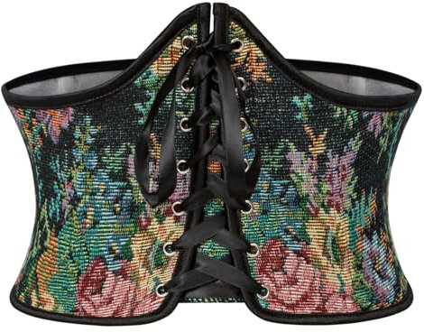 SCARLET DARKNESS Damen Vintage Korsett Gürtel Lace-up Taillengürtel Breiter Waspie Gürtel Schwarz mit Blumendruck 36