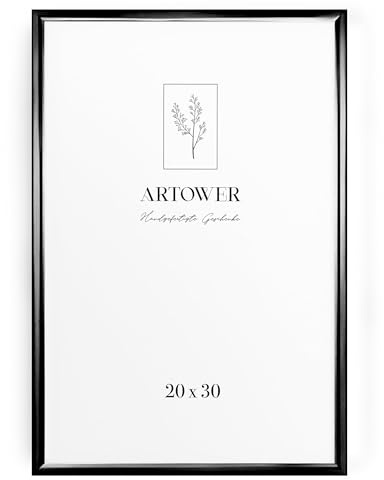 artower® Cadre Photo Aluminium Noir 20x30cm | Cadre Mural Décoratif pour Salon Chambre et Maison | Grand Tableau 20x30 | Cadre Décoration Dessin Diplôme et Poster 20 x 30 cm