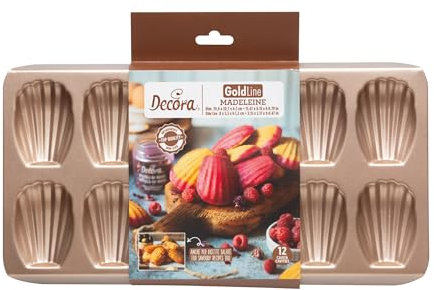 Decora, 0070112 Stampo Gold Line Madeleine, 12 Cavita', Dim. 8 x 5,5 x h 2 Cm, Ideale per Preparare delle Graziose Tortine, In Robusto Metallo Antiaderente
