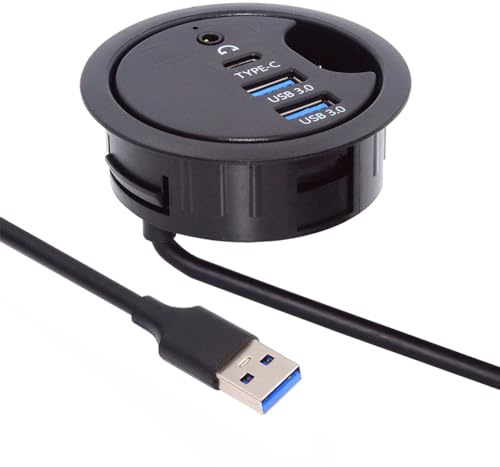 Cablecc Tarjeta de Sonido USB 3.0 de 2 Puertos, Divisor USB-C de 60 mm Con Ojales, Estación de Acoplamiento Para Auriculares y Micrófono, Interfaz de Audio Para Computadora de Escritorio